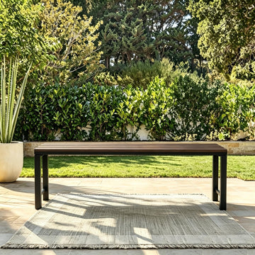 Outdoor Backless Bench Weatherproof Patio Bench with Slatted Seat, All-Weather Garden Bench for Porch, Patio, Lawn
