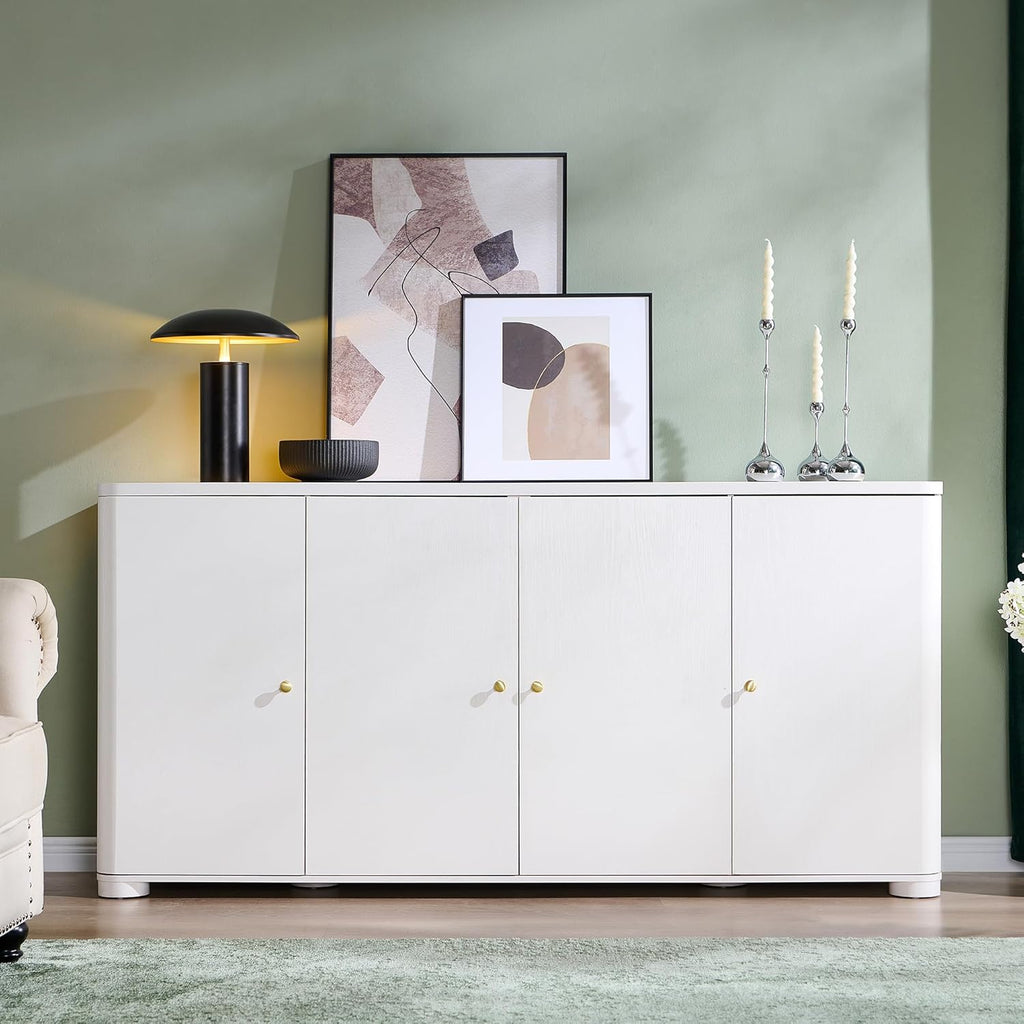 Curved Buffet Cabinet with Doors, 66" Large Sideboard Buffet Storage Cabinet with 4 Doors and Shleves