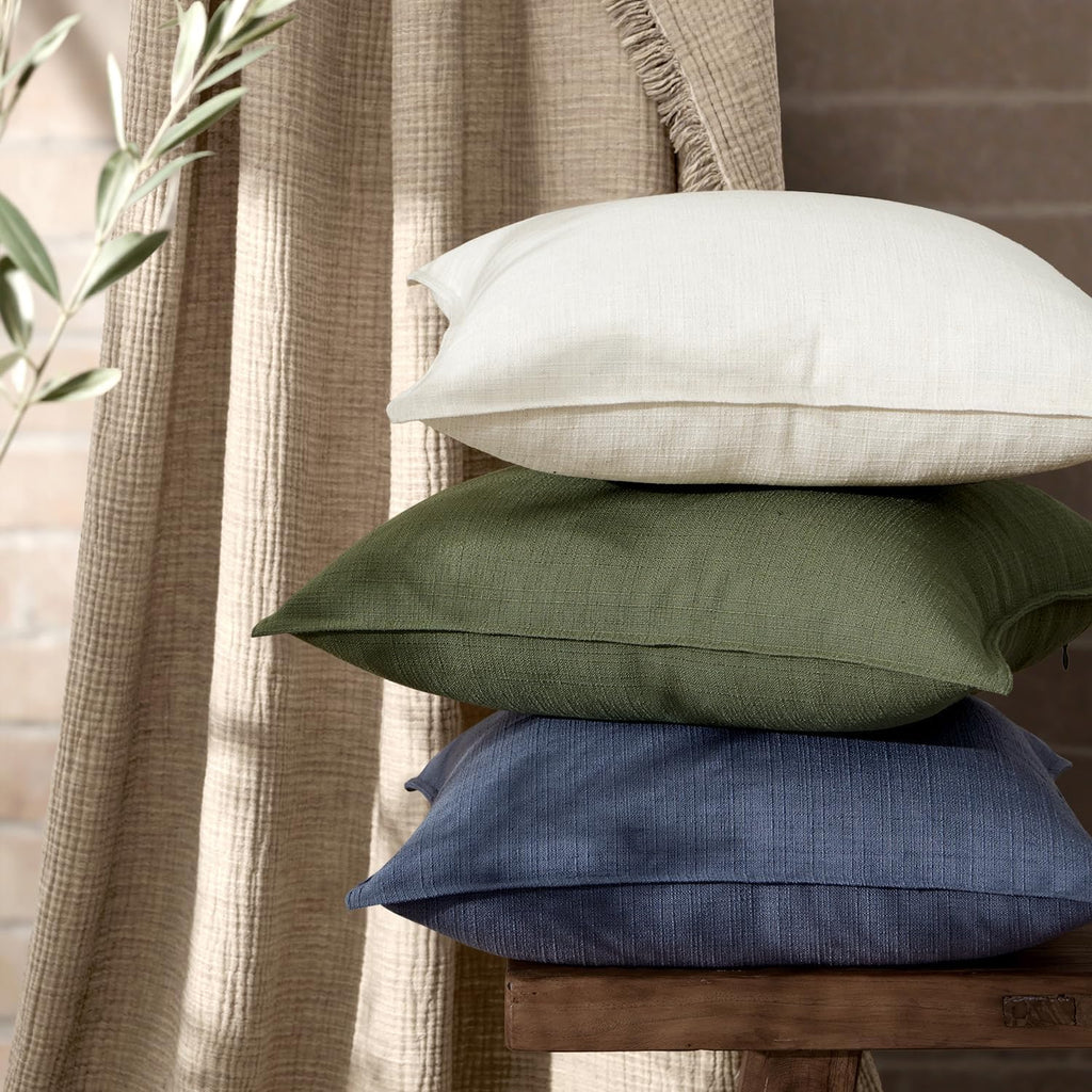 Pack of 2 Thick Textured Couch Throw Pillow Covers, Natural Beige Decorative Pillow Covers 18x18, Neutral Linen