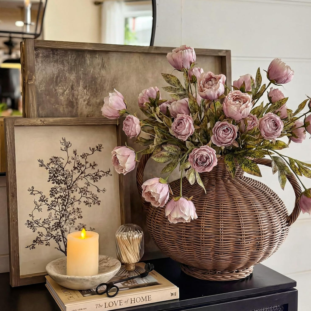 Faux Silk Peony Artificial Flowers Stem for Vase,8 Pcs,Brownish | Brownish Fake Peonies Branches with Stems, for Fall