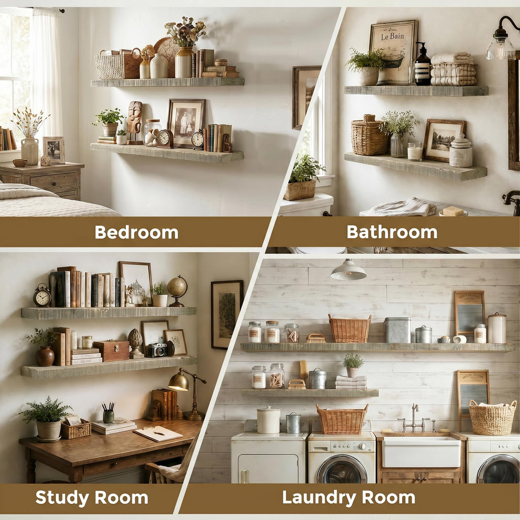 72Inch Rustic Floating Shelves 1Pack, Solid Wood| Grey