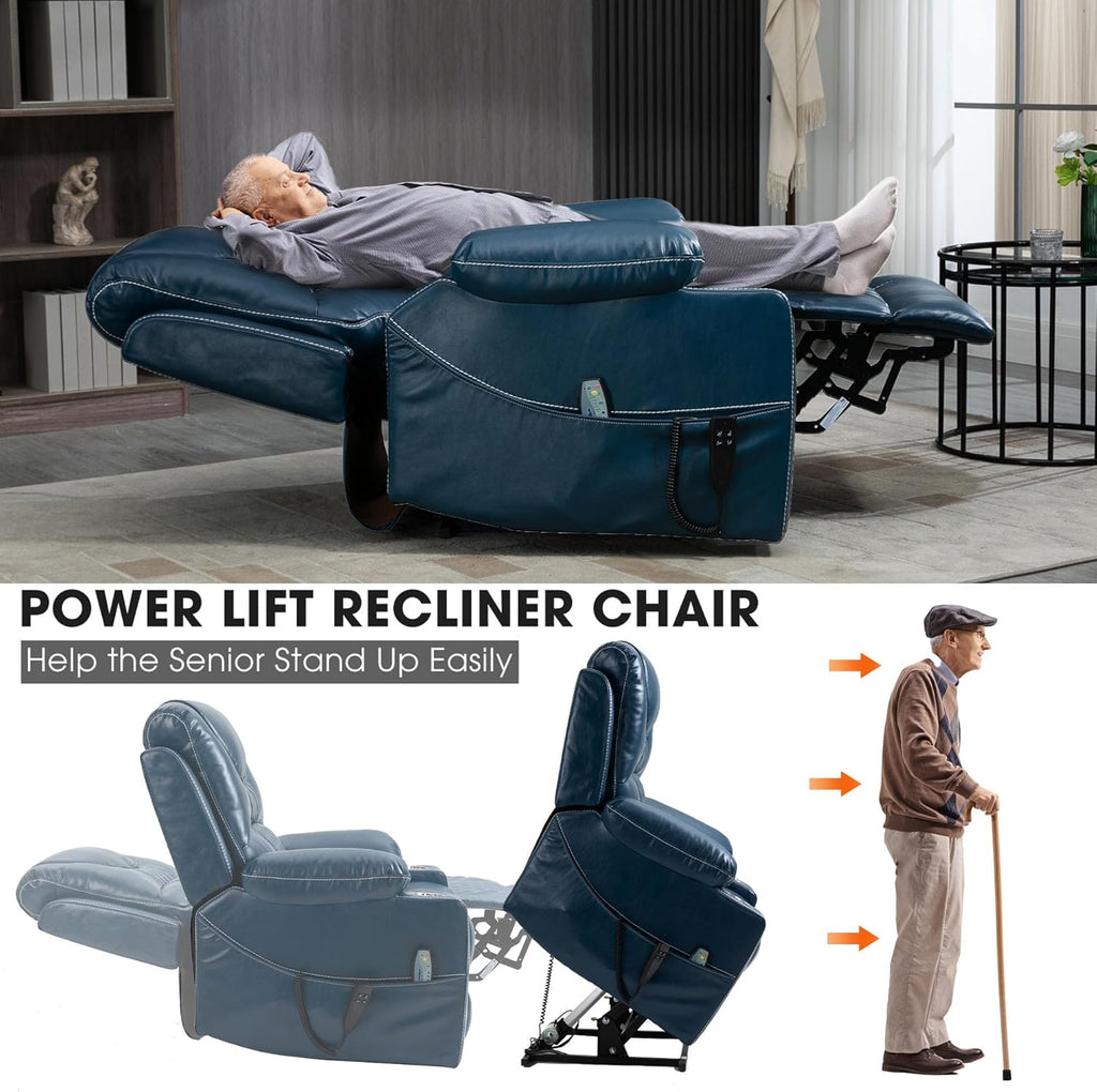 Large Power Lift Recliner Chair Sofa with Massage and Heat for Big and Tall Elderly,Infinite Positions,Dual Motor,Cup