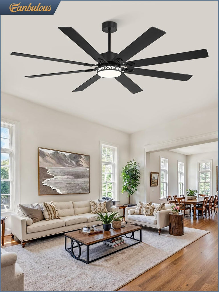 72" Ceiling Fan with LED Light and Remote - Black