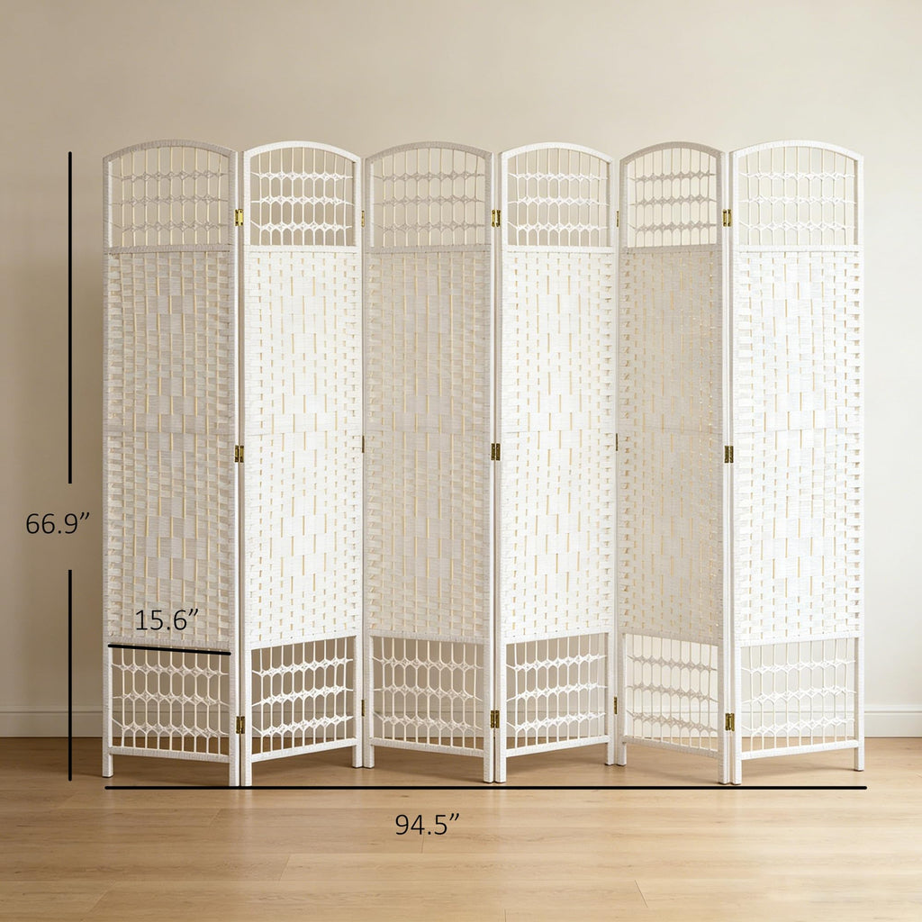 6 Panel Room Divider, Folding Privacy Screen, 5.6', White
