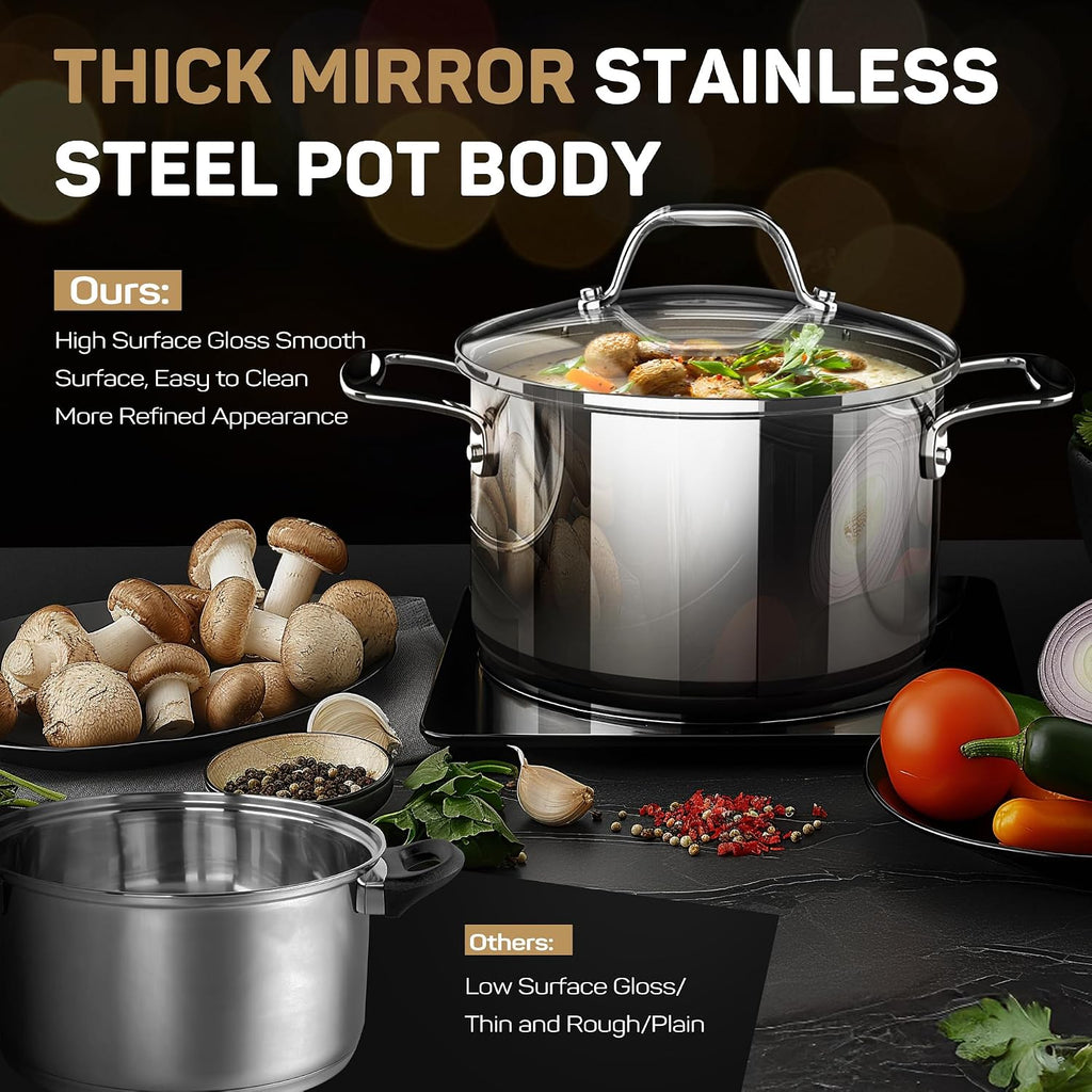 11-Piece Tri-Ply Stainless Steel Pots and Pans Set, 18/10 Stainless Steel Cookware Set with Steamer Insert, Induction