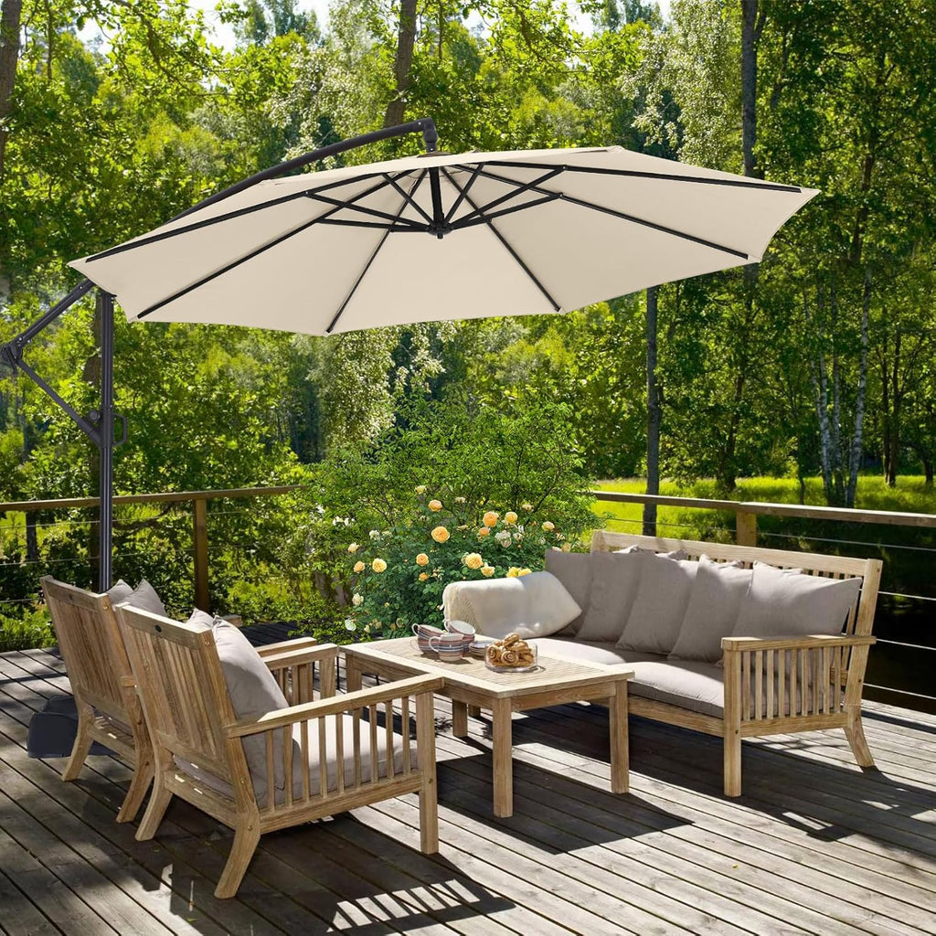 10FT Cantilever Patio Umbrella with base included - Light Beige