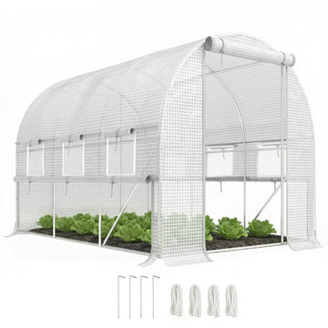 9.7' x 6.5' x 6.5' Walk-in Tunnel Greenhouse Zipper Doors White