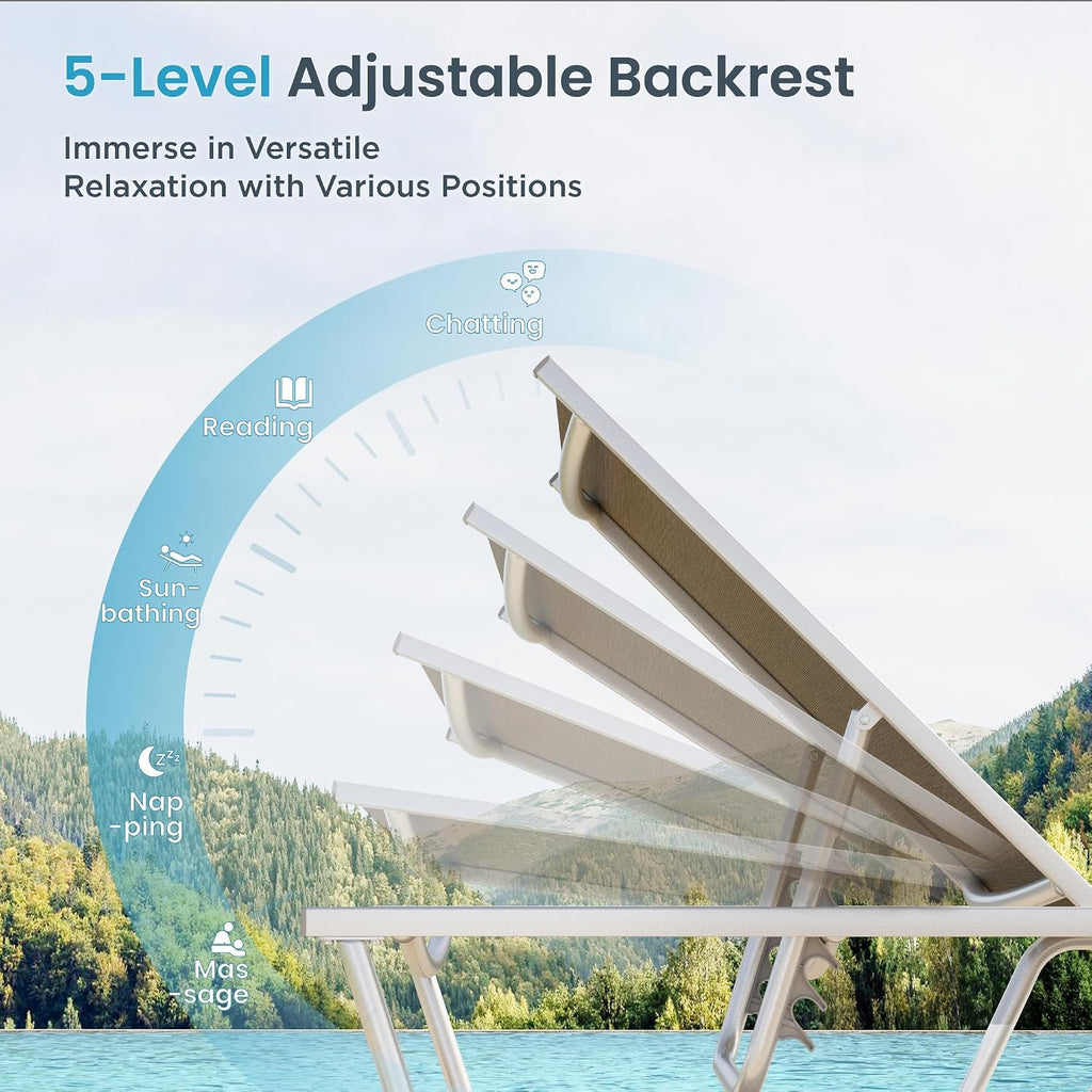 78" Oversized Outdoor Chaise Lounge Chair, 27" Extra Wide Foldable, 5-Position Adjustable, UV50+ Textilene Mesh