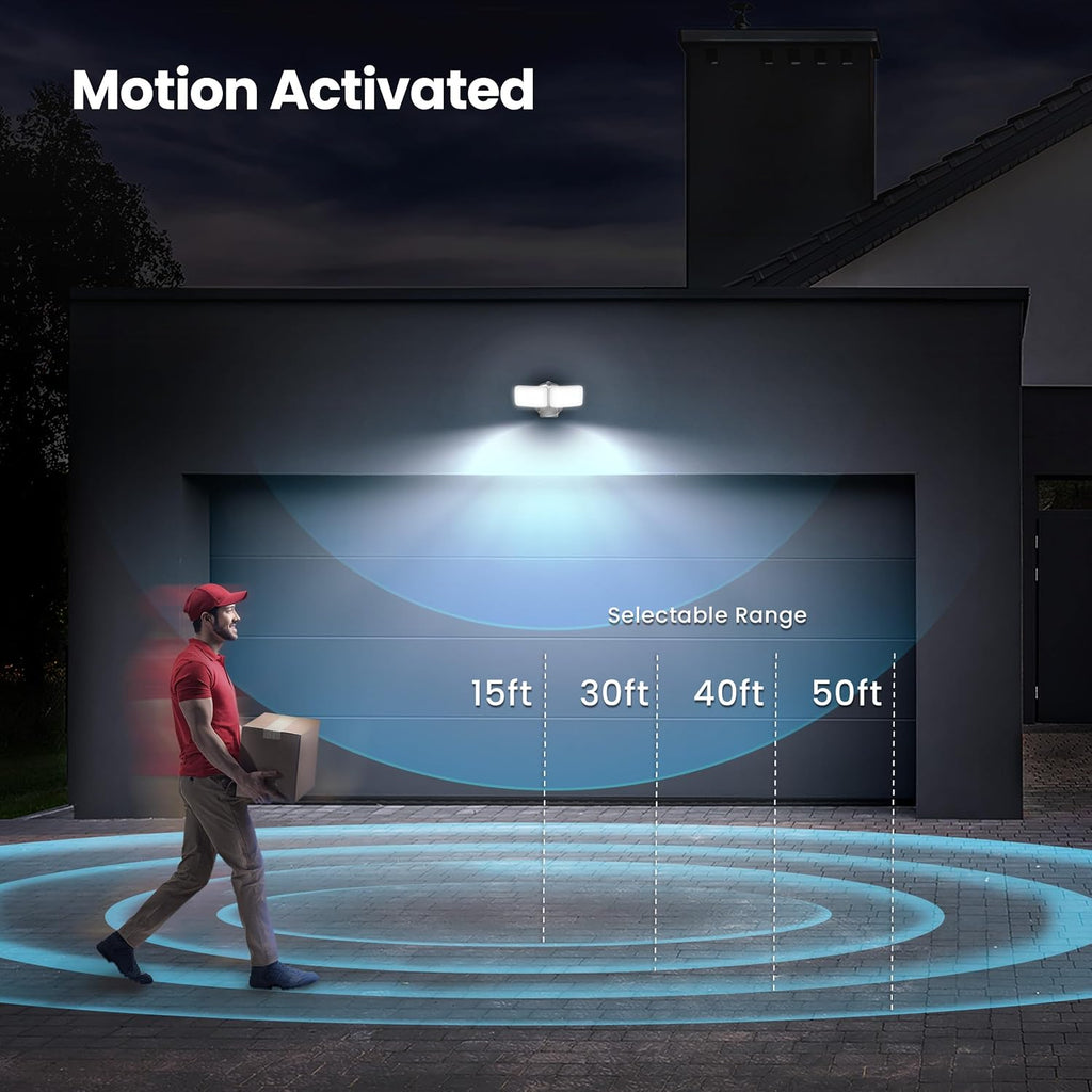 Electric LED Motion Sensor Flood Light, 2000 Lumens Dual-Head Security Light, 5CCT (2700K-6500K), Dusk to Dawn