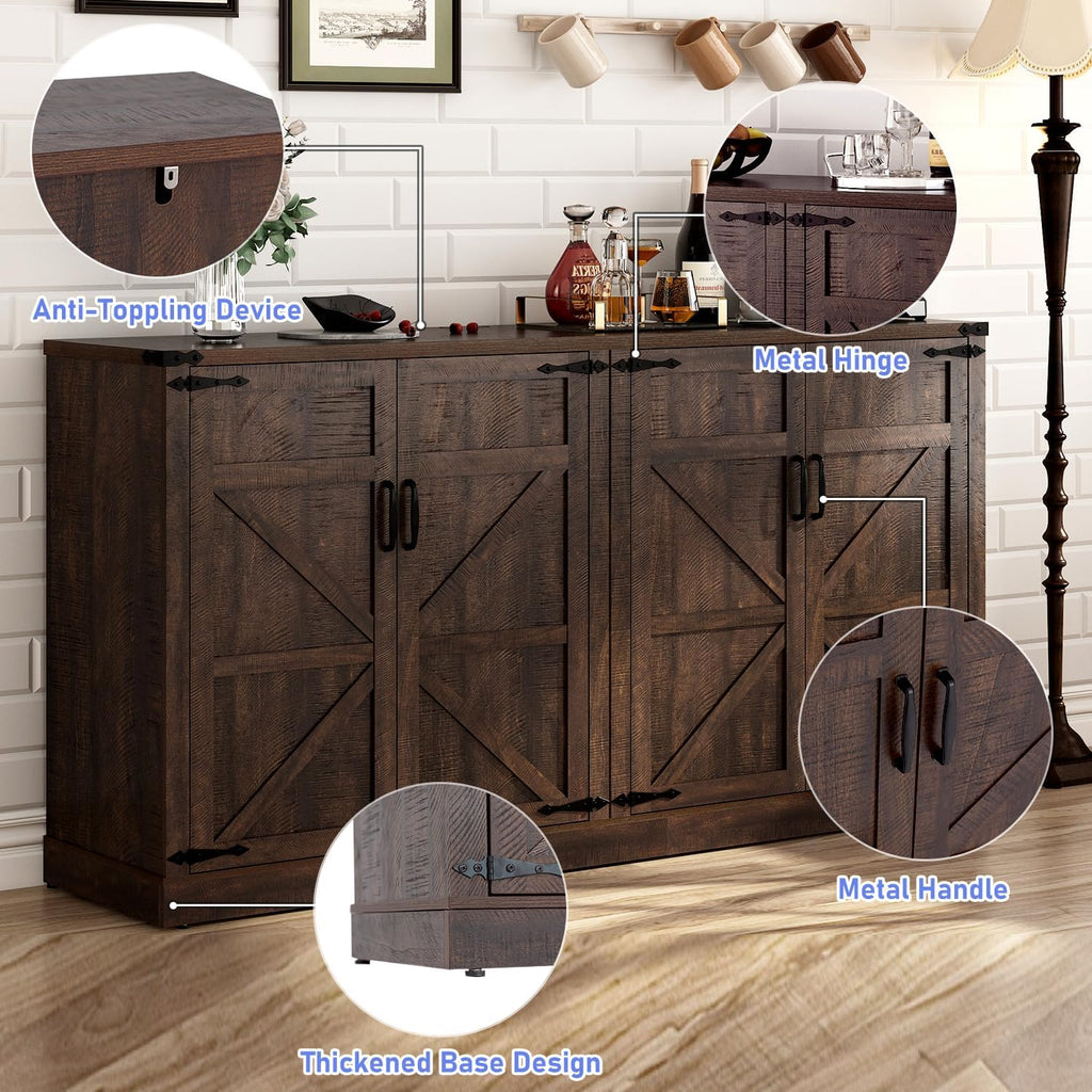Sideboard Buffet Cabinet with Storage - 65 Inch Farmhouse Kitchen Pantries Sideboard Cabinets with Adjustable Shelves