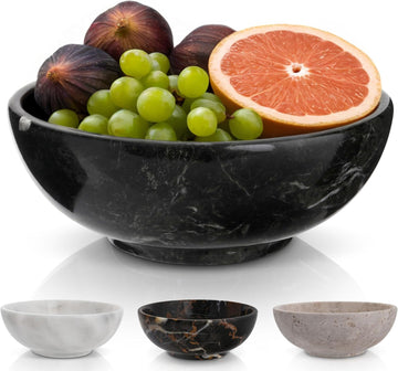 8" Luxury Black Marble Decorative Bowl for Coffee Table - Elegant Modern Fruit Bowl Counter - Heavy Stone Entryway