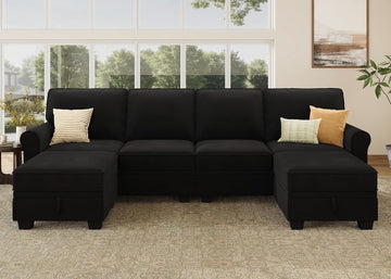 Convertible Sectional Sofa with Storage U Shaped Sectional Couch with Reversible Chaise Small Sectional Couches ,Mid
