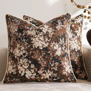 Pack of 2 Vintage Floral Euro Sham Covers 26x26 Boho Farmhouse Accents Chenille Square Decorative Throw Pillow Cases
