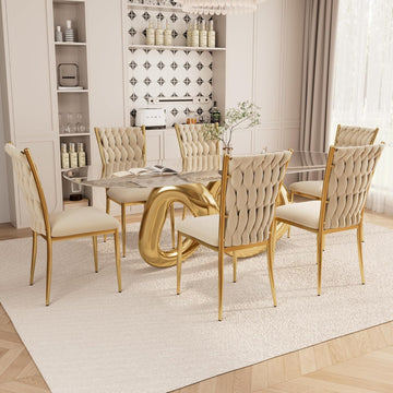 Velvet Dining Chairs Set of 6 with Gold Metal Legs, Modern Upholstered Kitchen Chairs