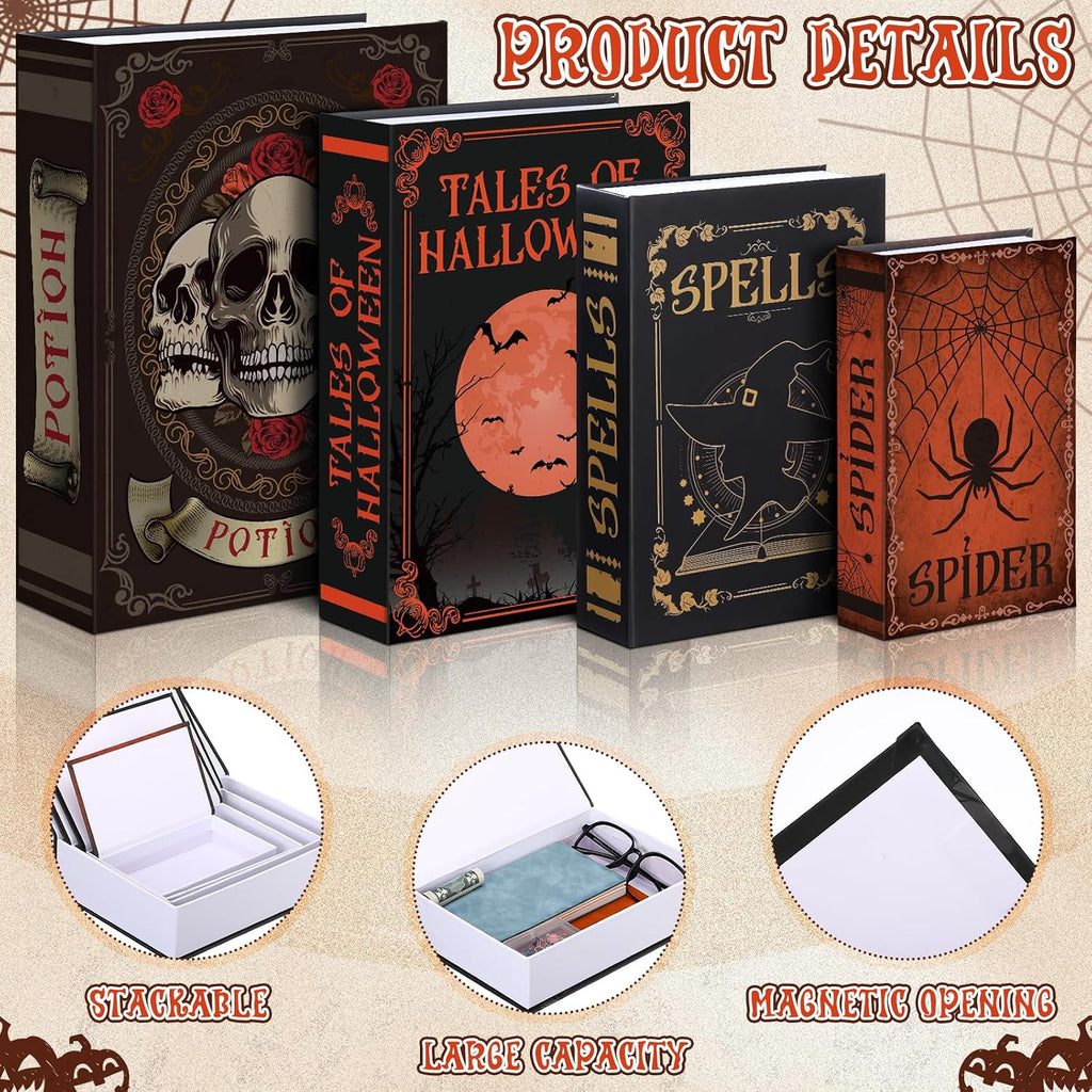 Set of 4 Decorative Books Boxes Faux Books Stacked for Coffee Tables Modern Home Bookshelves DIY Crafts Decor (Skull