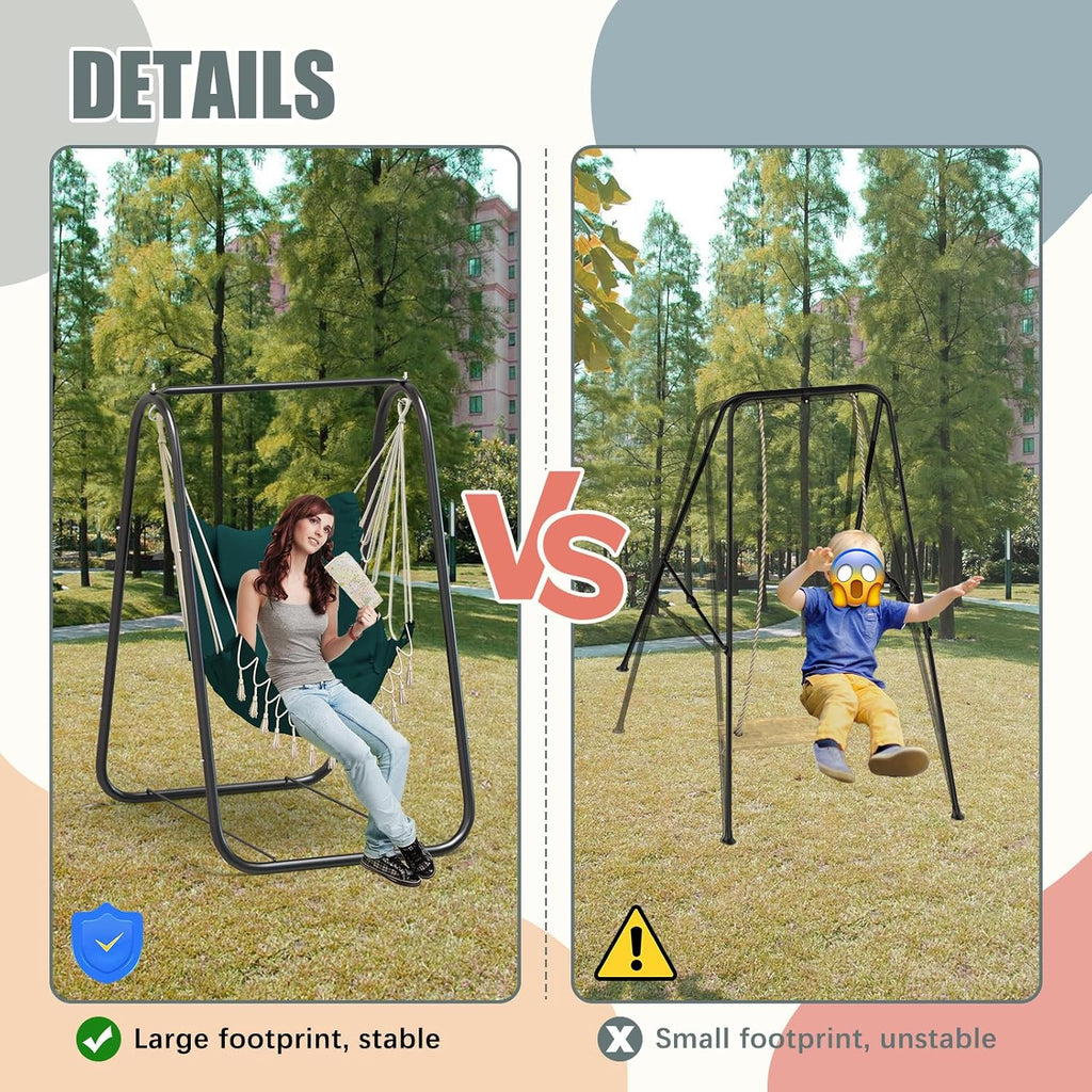 Hammock Chair with Stand, Heavy Duty A-Frame | Beam Design, Square Support Base, Rustproof Swing Stand with Chiar for