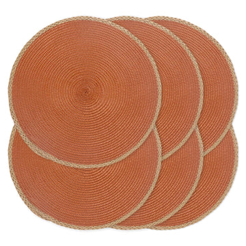Round Placemats Set of 6, Woven Table Mats, Thin Edge, Dark Orange