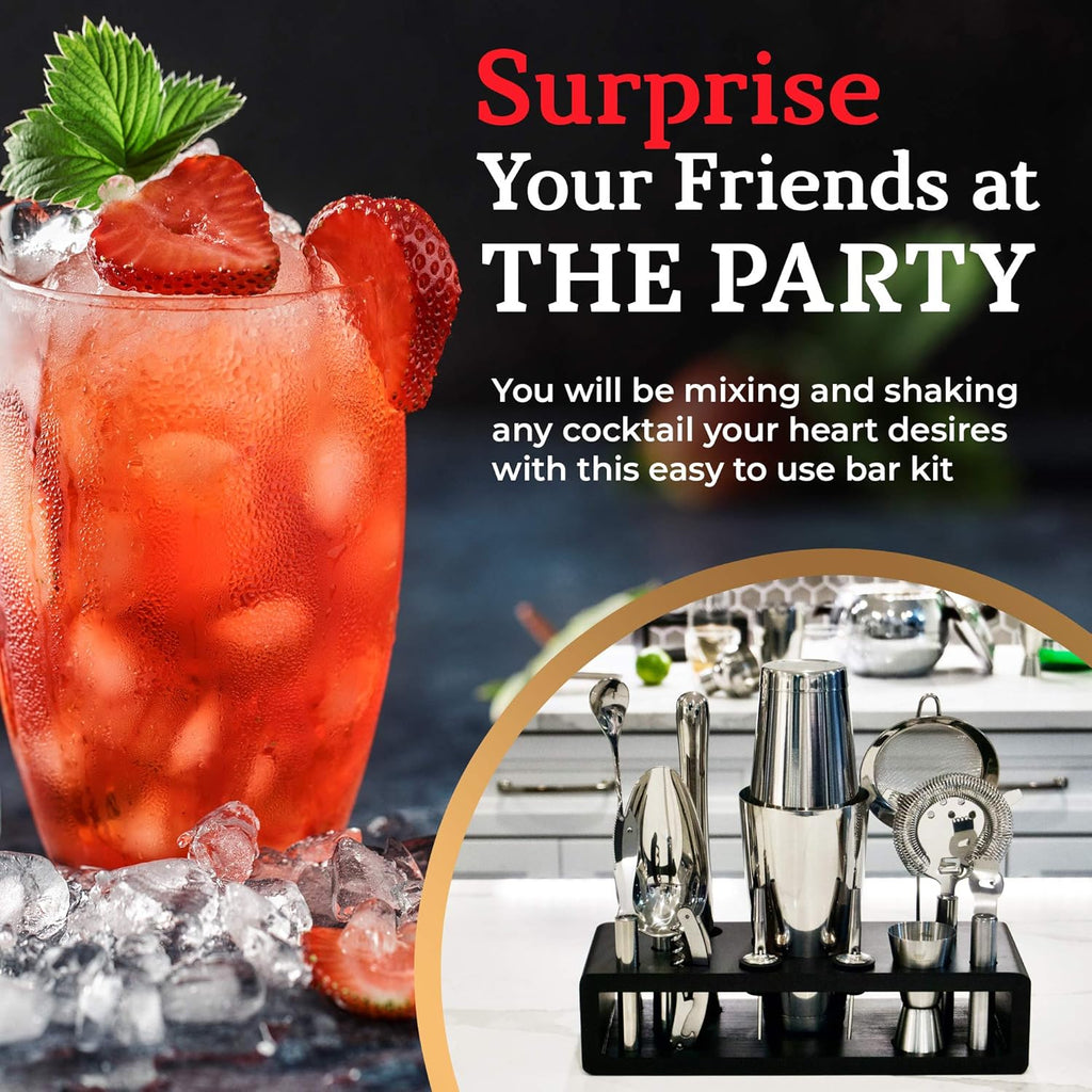 13-Piece Boston Cocktail Shaker Set Stainless Steel Mixology Bartender Kit With Stand Bar Cocktail Set | Laser
