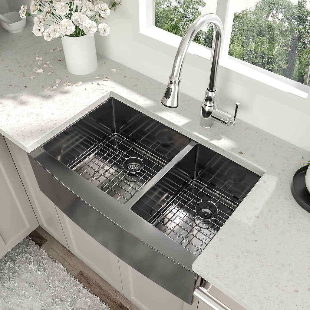 33 Inch Gunmetal Black Double Bowl Farmhouse Kitchen Sink