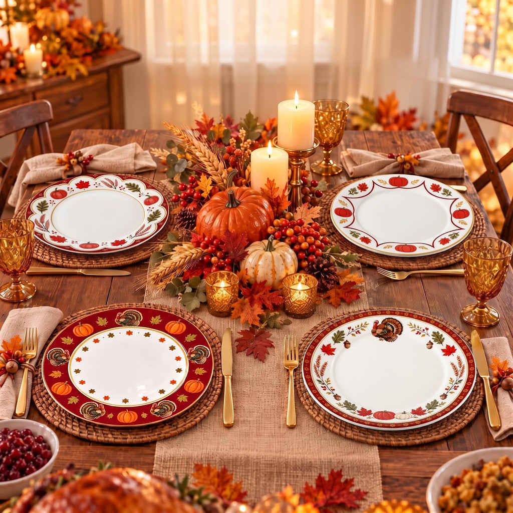 4 Pcs Fall Ceramic Plates 9 Inch Harvest Thanksgiving Dinner Dish