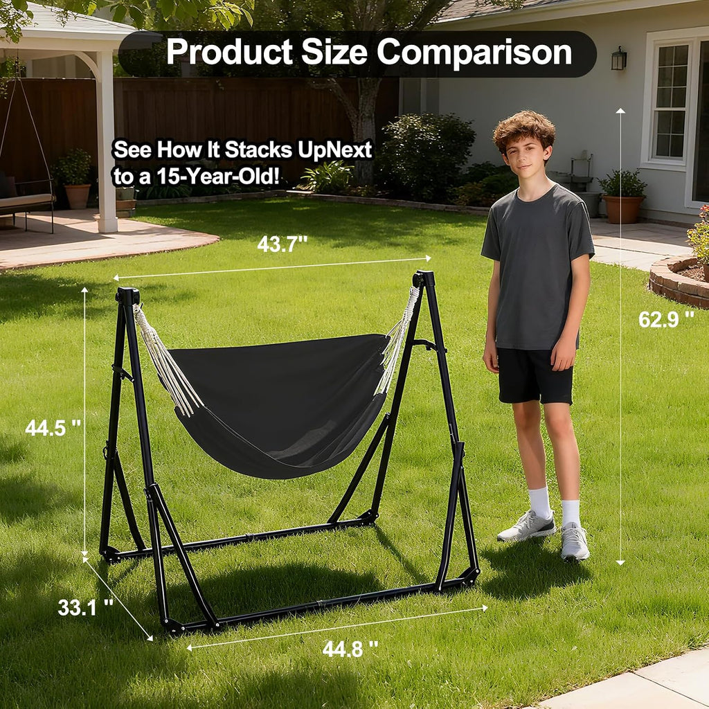 2-in-1 Hammock Chair with Stand, Portable Hammock, Black | Adjustable swing chair for teens with heavy-duty steel