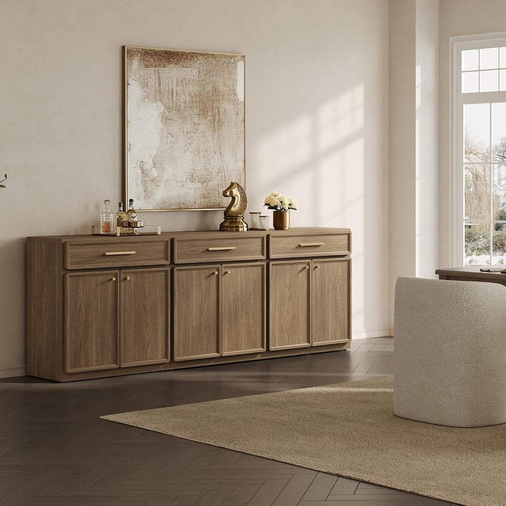 Buffet Cabinet with Storage Tall Modern Console Storage Cabinet with Doors and Shelves 90" Long Wooden Sideboard