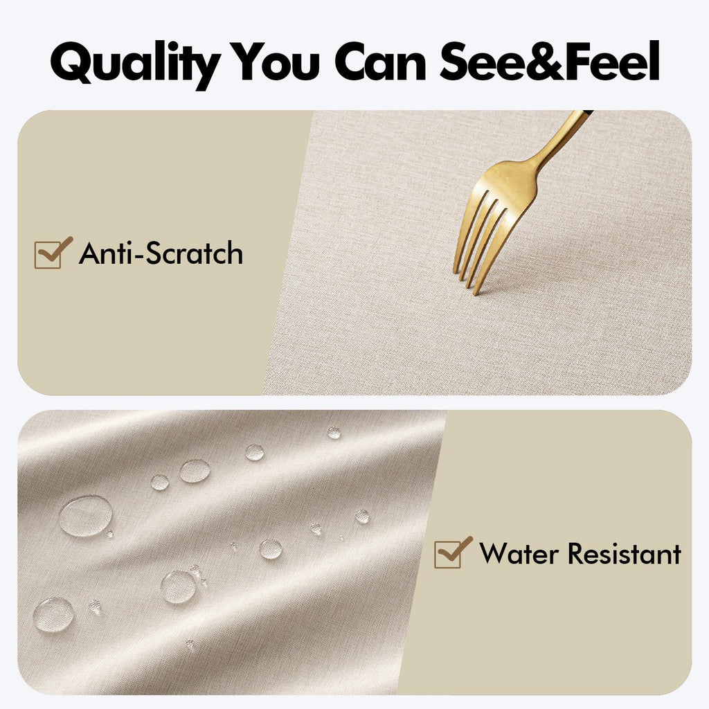 Beige Rectangle Linen Polyester Tablecloth with Decorative Cutouts Spring Waterproof Stain Resistant