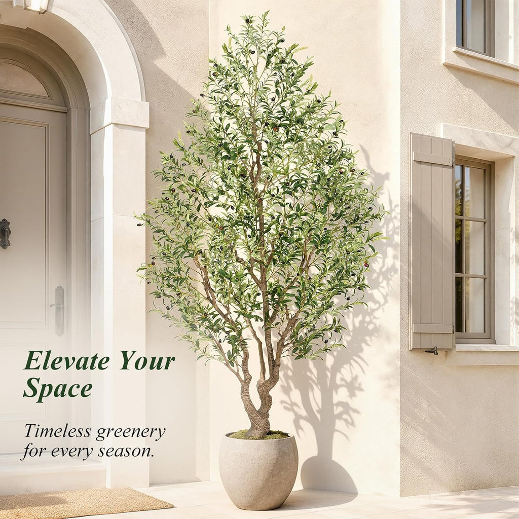9ft Faux Olive Tree - Large Artificial Olive Tree with Realistic 2006 Leaves and 157 Olives - Lush and Elegant Fake