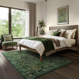 5x7 Washable Vintage Medallion Area Rug, Low Pile Non-Slip Carpet Dark Green