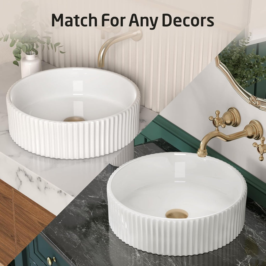 KES Bathroom Vessel Sink, 16 Inch Small Vessel Sink for Bathroom, Round Bowl Sink White Above Counter, RV Sink