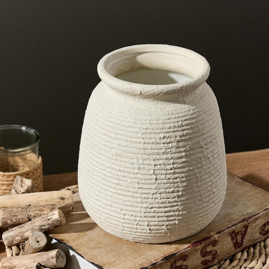 Ceramic Flower Vases Home Decor, Rustic Farmhouse Decorative Vase Pottery Wide-Mouth Vases