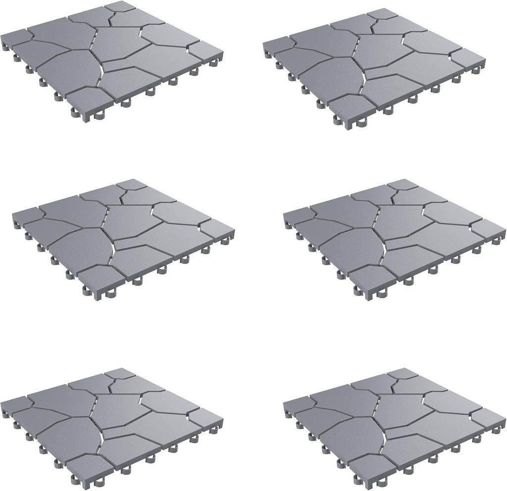 6-Pack Polypropylene Interlocking Patio Deck Tiles - Weather-Resistant Outdoor Flooring for Balcony, Porch, and Garage