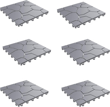 6-Pack Polypropylene Interlocking Patio Deck Tiles - Weather-Resistant Outdoor Flooring for Balcony, Porch, and Garage