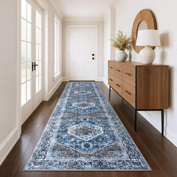 Runners s 3x12 Ft Thin Long Washable Kitchen Runner Non Slip Runners Rug Indoor Blue Printed Faux Wool Stair Runner