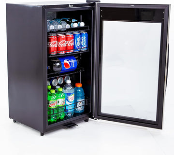 Beverage Cooler with Glass Door 108 Can Mini Refrigerator with Lock for Beer Soda Water Wine with Adjustable Shelves