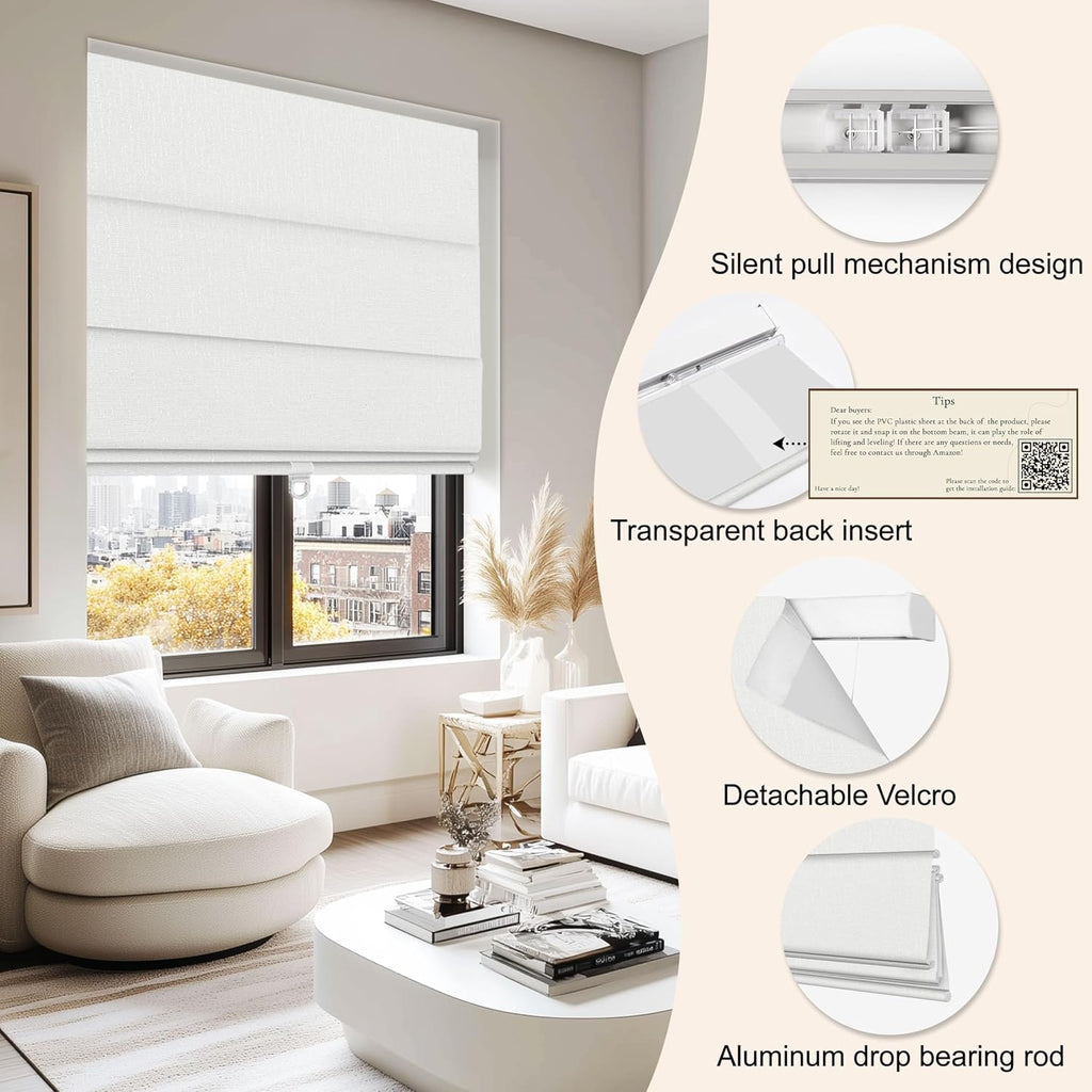 Cordless Roman Shades for Windows - Custom Size Off-White, Blackout Roman Shades Fabrics, Roman Blind for UV