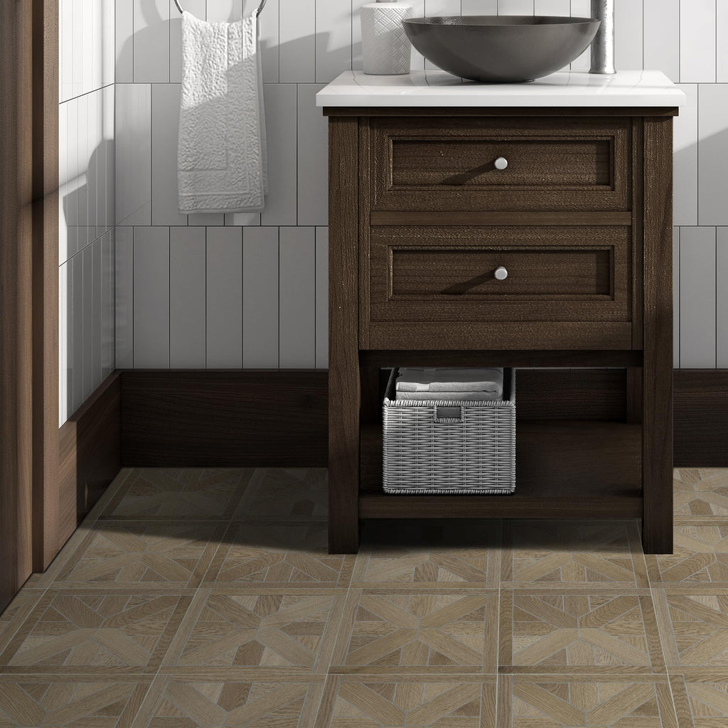 12-Pack Peel & Stick Floor Tile, Pinwheel Warm Oak