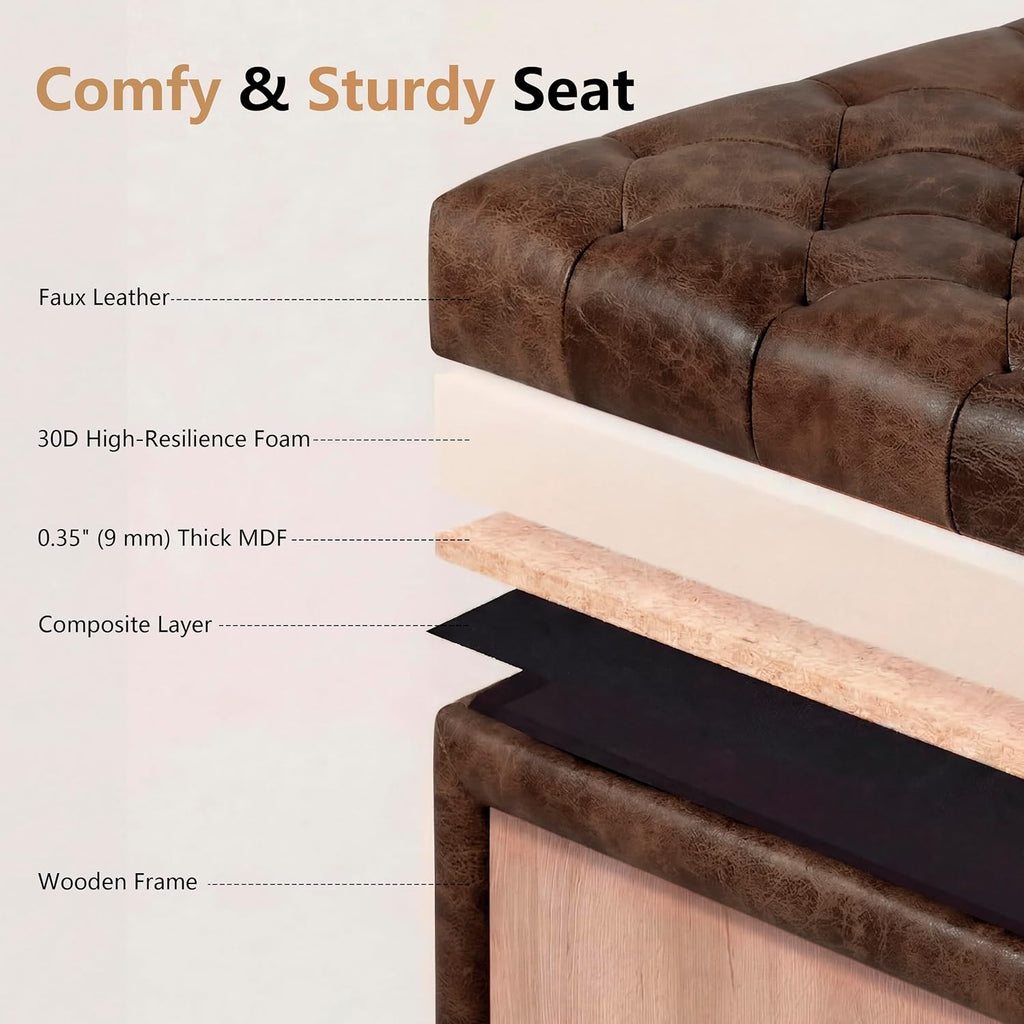 Faux Leather Storage Ottoman Bench, Square Tufted Coffee Table