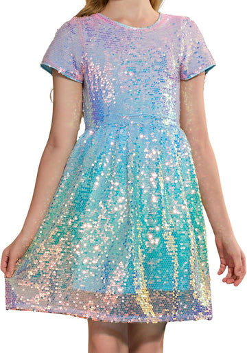Sequin Dress Short Sleeve Formal School Dresses