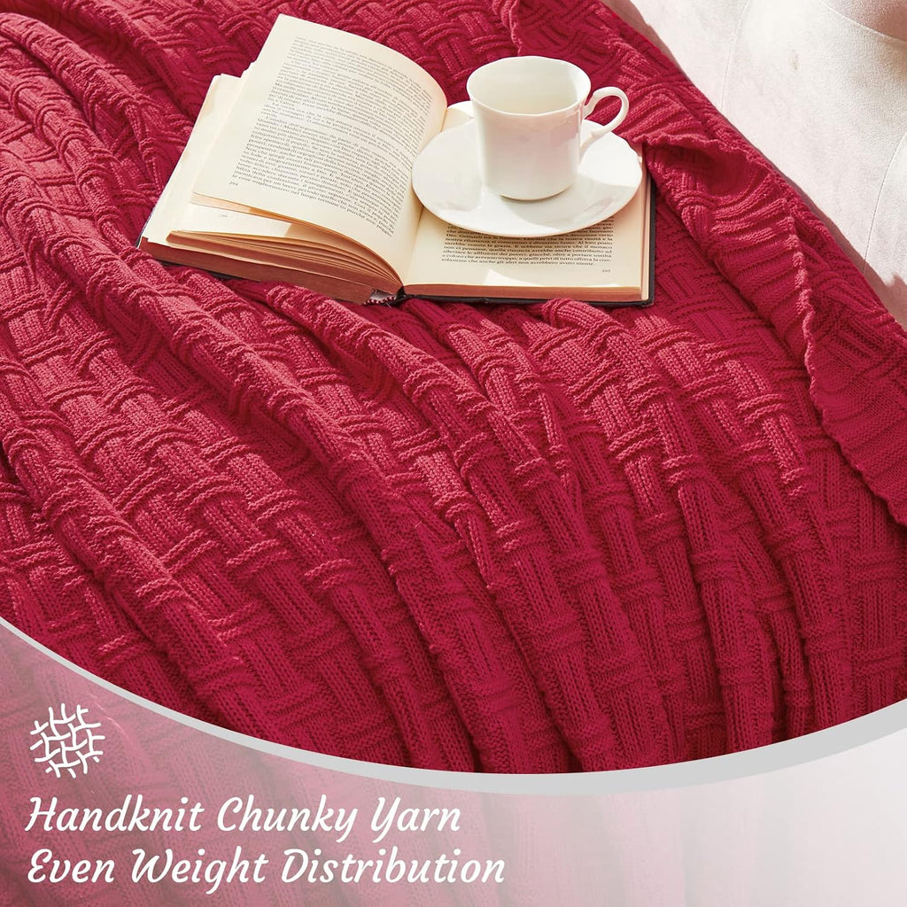 100% Cotton Knitted Throw Blanket Couch Cover Blanket(31 x 40 Inches, Red)