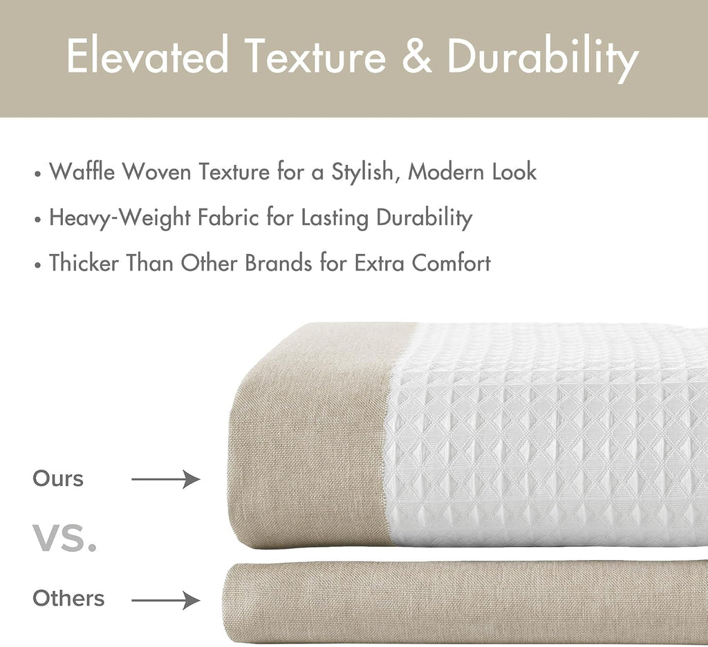 Spa Waffle Shower Curtain , 72 x 72, Taupe | Striped, Pieced Fabric Design, 3M Scotchgard Moisture Management, Hotel