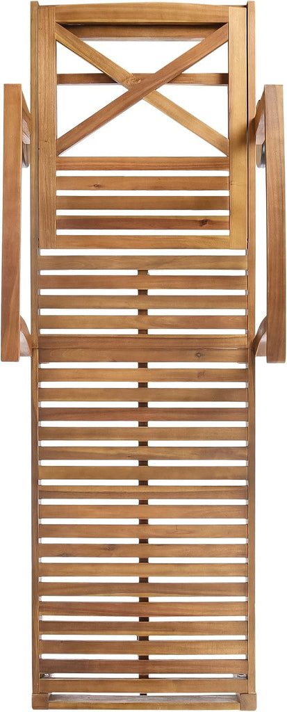 Outdoor Chaise Lounge Pool Sun Lounger Daybed Sofa with Wheels, Teak | 5-Position Adjustable Backrest, Sturdy Solid