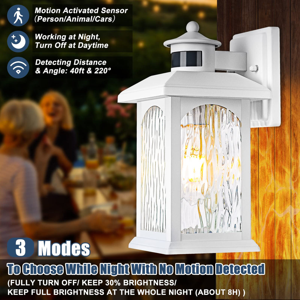 White Motion Sensor Outdoor Wall Lantern, Dusk to Dawn, 1 Pack