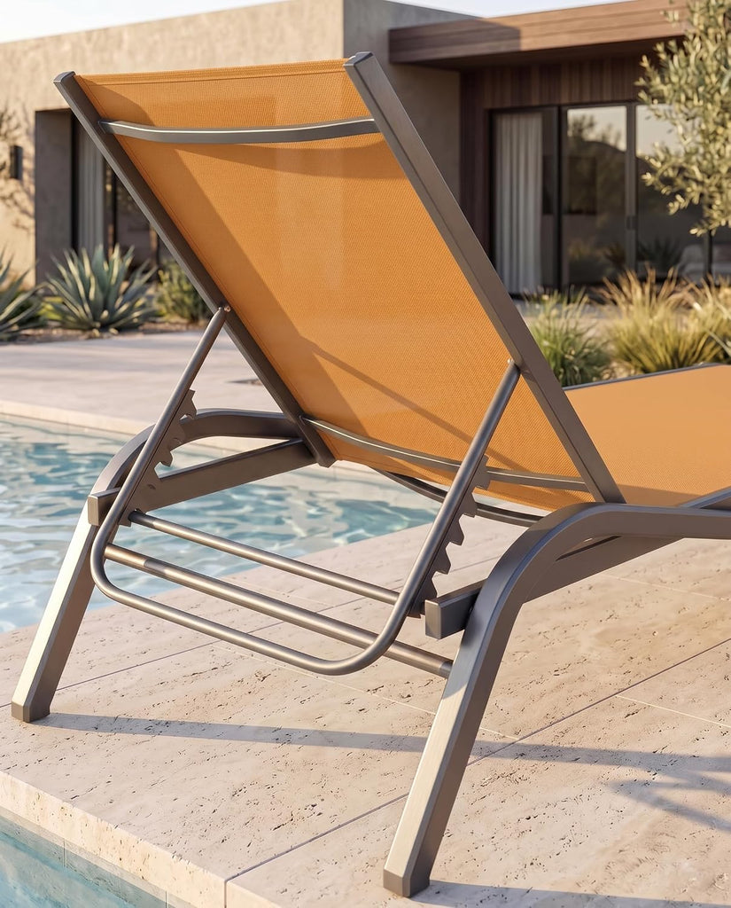 Patio Chaise Lounge Chairs,Adjustable Outdoor Aluminum Teslin Lounge,Orange | Aluminum chaise lounge chair,Outdoor