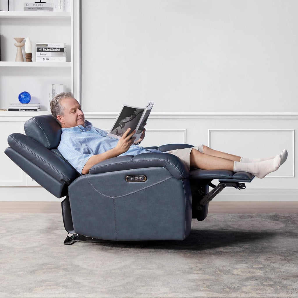 Genuine Leather Power Recliner Chairs for Adults, Wall Hugger RV Recliner with Power Headrest & Charging Ports