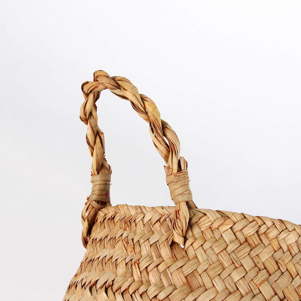 Woven Seagrass Belly Basket for Storage, Laundry, Picnic, Plant Pot Cover, and Grocery and toy storage (Medium, Black)
