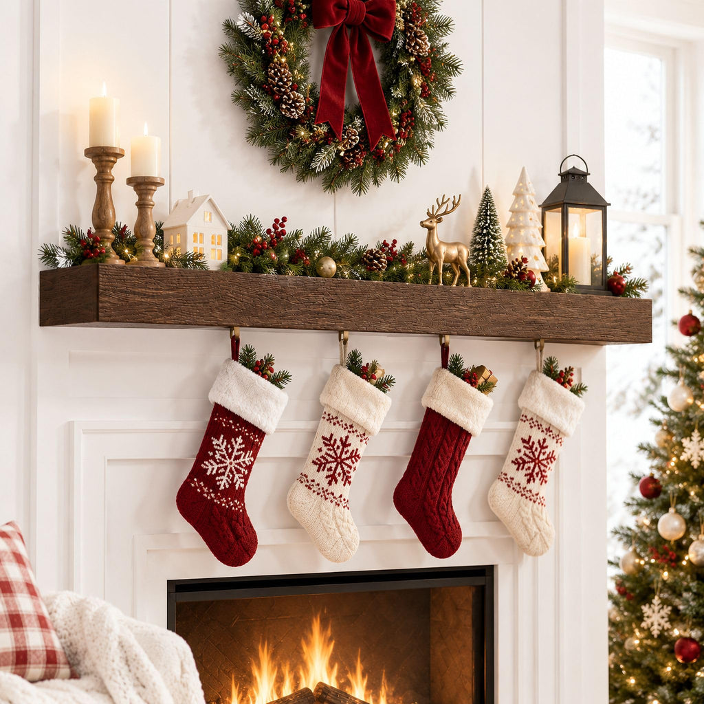 48 Inch Solid Wood Fireplace Mantel Shelf, Rustic Brown
