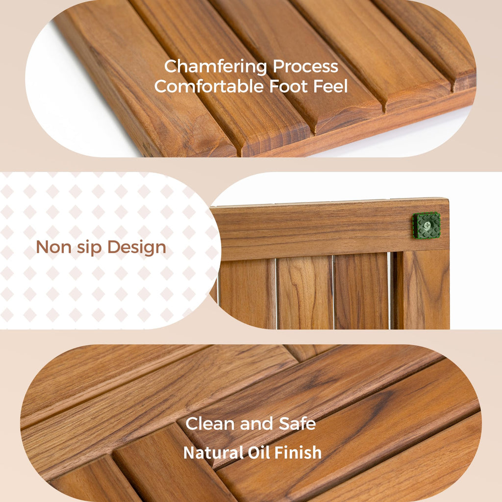 Teak Wood Bath Mat, Extra Large Shower Mats 40 x 20in