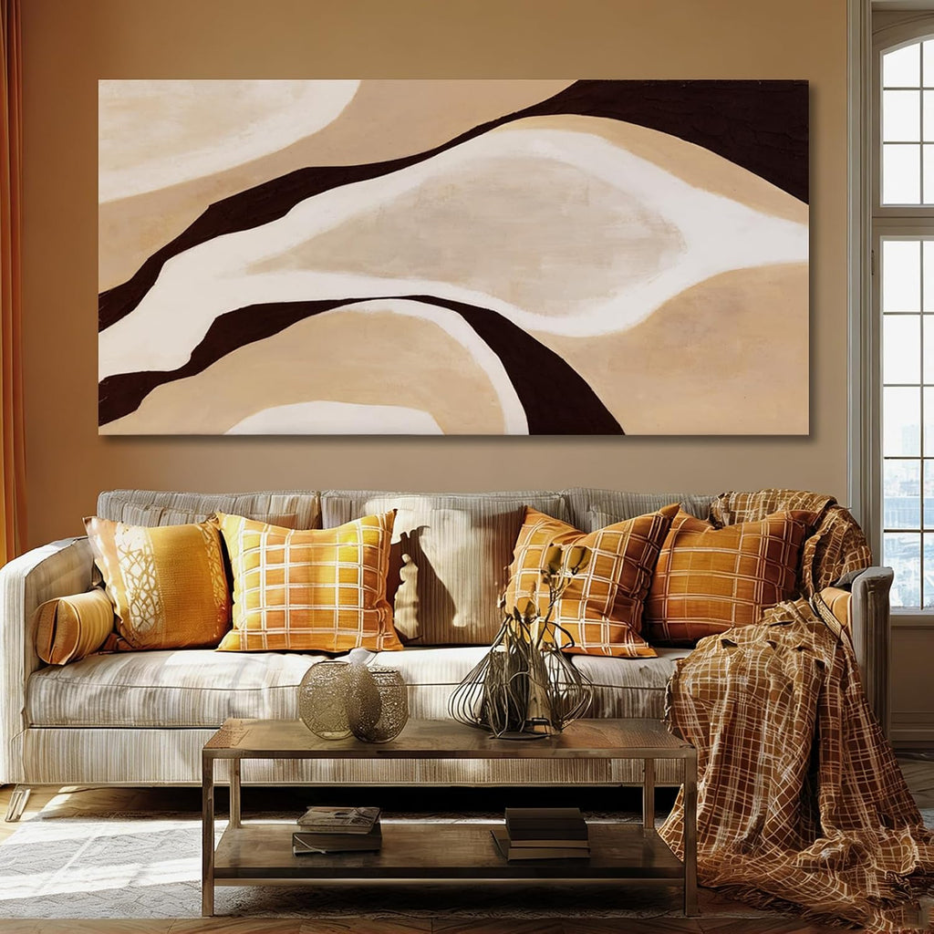 Beige Brown Black Abstract Canvas Wall Art, Large Wall Decor Bedroom Dining Room Office, Modern Neutral Art Print