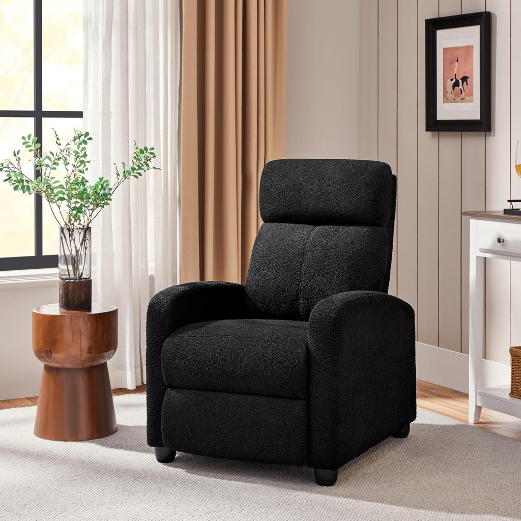 Boucle Recliner Chair Single Sofa Home Theater Seating, Adjustable Modern Push Back Armchair with Pocket Springs